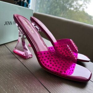 JENN ARDOR Hot Pink + Rhinestone Clear Heels for Women with Open Square Toe
